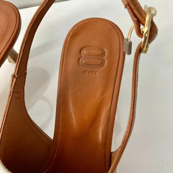 8 by Yoox Two-Tone Leather Slingback Pumps- Brown & White - EU 38-Made in Italy - Picture 7 of 10